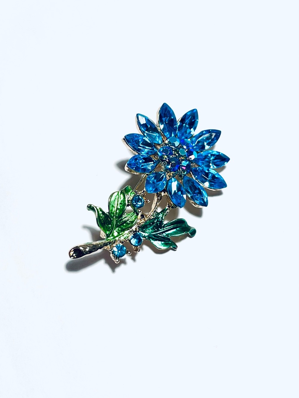Blue Rhinestone Flower Brooch - Women's Jewelry, Floral Brooch, Vintage-style